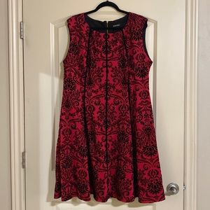 Red with black velvet dress